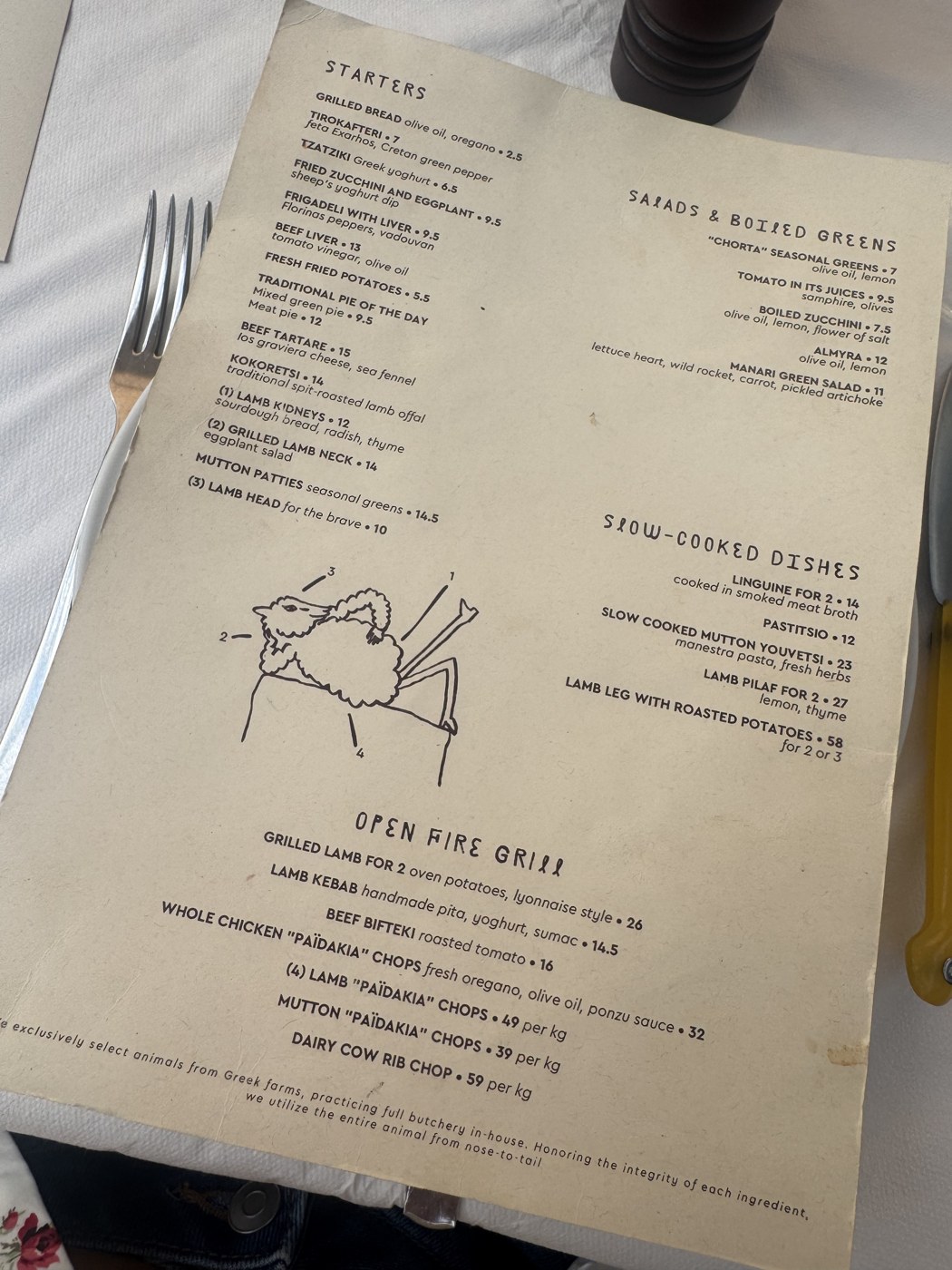The menu
