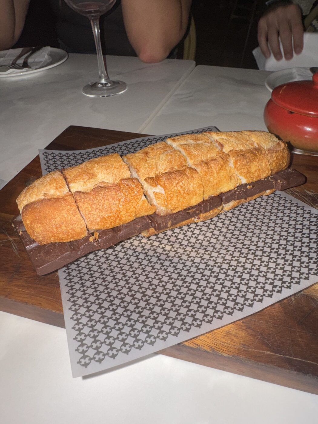 Baguette with butter and chocolate