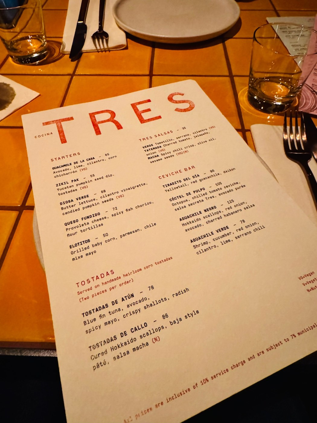 The menu — starters