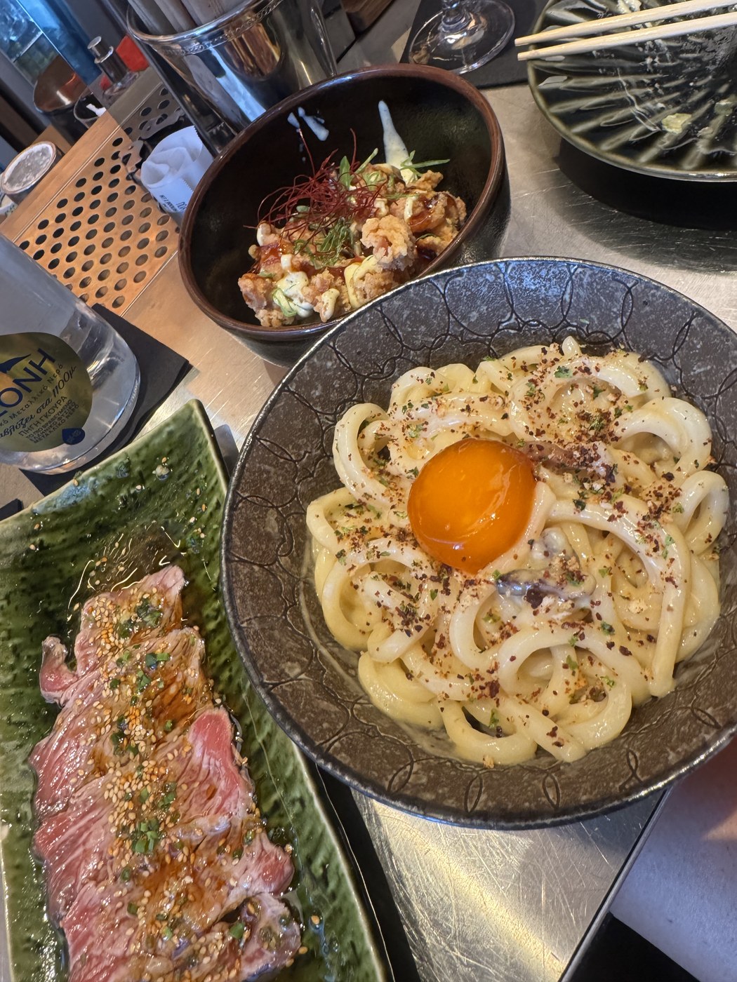 Udon with egg yolk