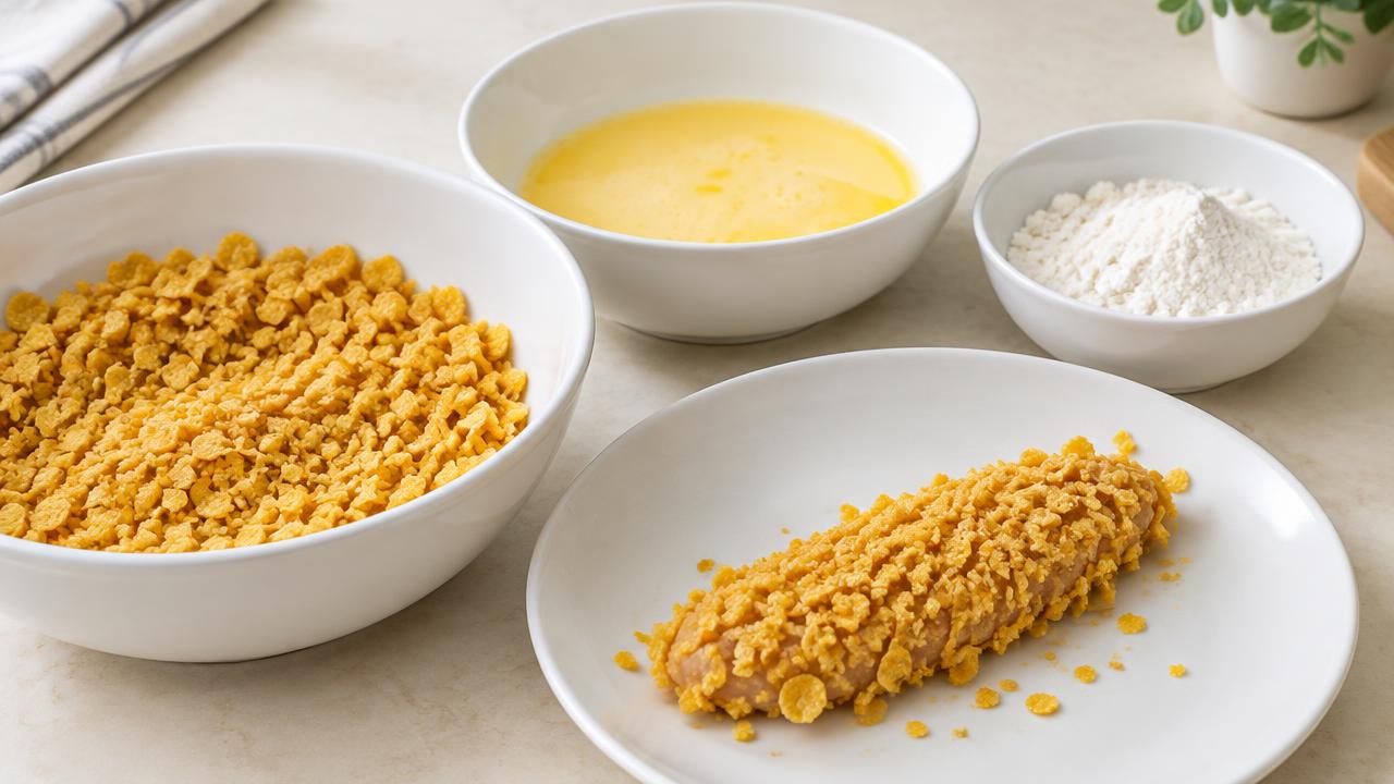 Cornflakes chicken strips step
