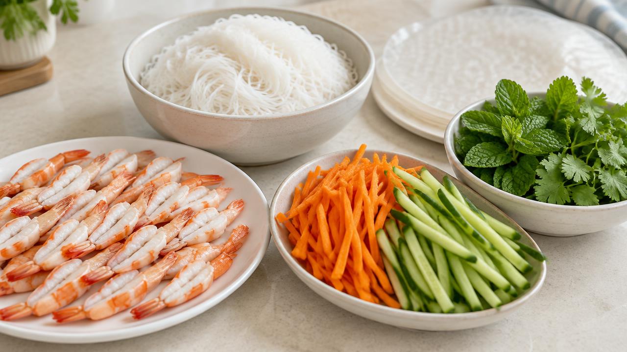 Shrimp summer rolls step